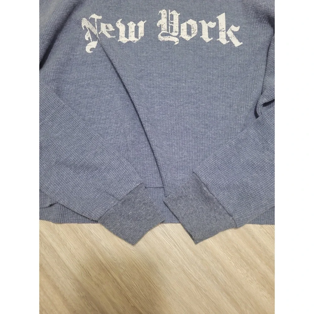 Pink Rose Kids Blue New York Graphic Thermal Waffle Knit Cropped Top Small
